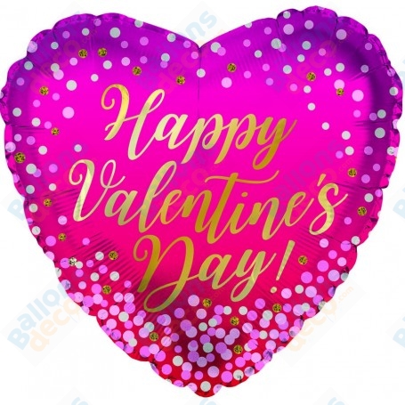 Ballon Happy Valentine's Day Rose et Or Coeur