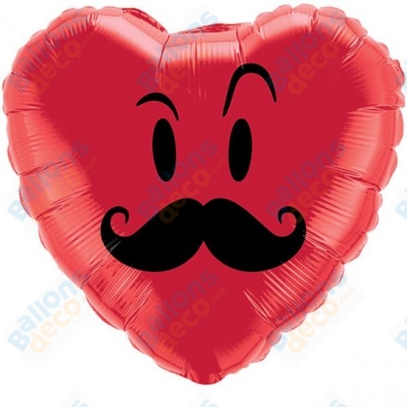 Ballon Coeur rouge Emoji Moustache
