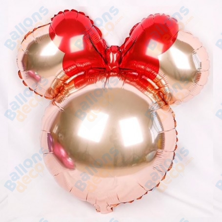 Ballon tête de Minnie Rose Gold avec Noeud Rouge Disney, Décorations ballons pour anniversaire.