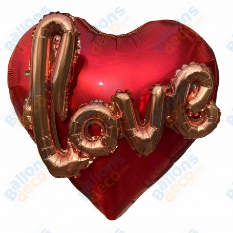 Ballon Coeur Rouge avec Love 3D Rose Gold