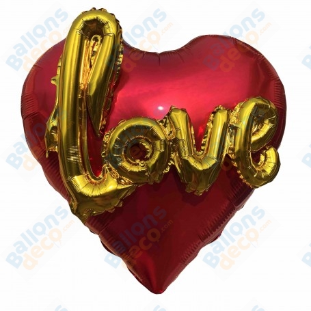 Ballon Coeur Rouge avec Love 3D Or