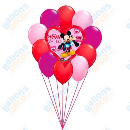 Ballons Coeur Mickey et Minnie Amoureux En Grappe, Décorations ballons pour une St-valentin.