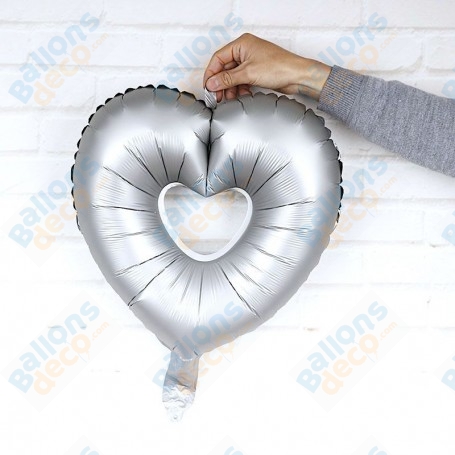 Ballon Coeur Argent Ouvert Satin