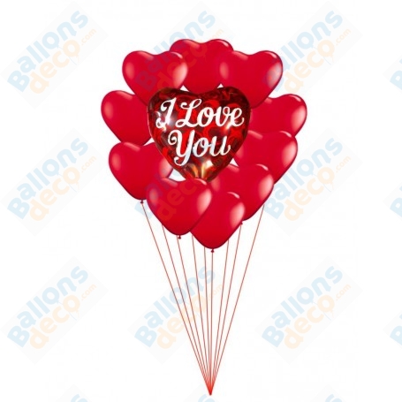 Ballons Coeur I Love You Roses Rouges En Grappe