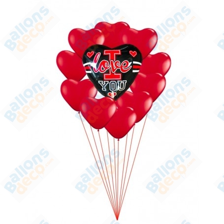 Ballons Coeur I Love You Coeurs Rouges En Grappe