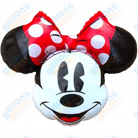Ballon Minnie Tête Noir et Blanc, avec un Noeud Rouge Disney, Décorations ballons pour anniversaire.