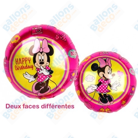 Ballon Minnie rose 2 Faces Happy Birthday Disney, Décorations ballons pour anniversaire.