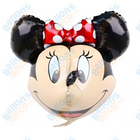 Ballon Minnie avec un noeud de couleur rouge avec un effet 3D Disney, Décorations ballons pour anniversaire.