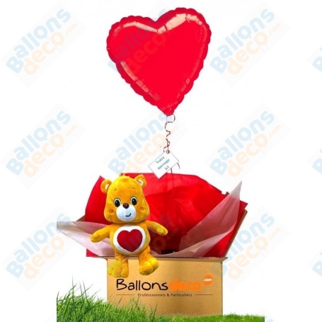 Ballon Cadeau Surprise Gonflé Bisounours Orange Coeur