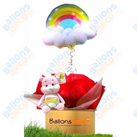 Ballon Cadeau Surprise Gonflé Bisounours Rose Arc-en-ciel