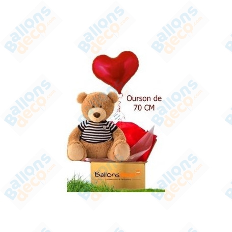 Ballon Cadeau Surprise Gonflé Peluche Ourson Géant Beige Pull Marin, cadeaux surprises