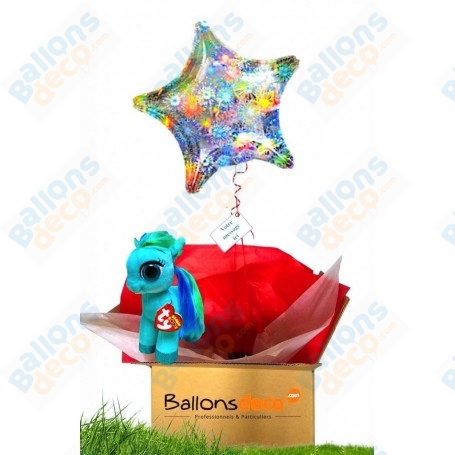 Ballon Cadeau Surprise Gonflé Peluche Ty Poney Bleu