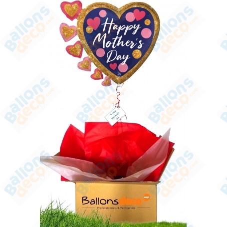 Ballon Cadeau Surprise Coeurs Happy Mother's Day Bleu fête des Mères