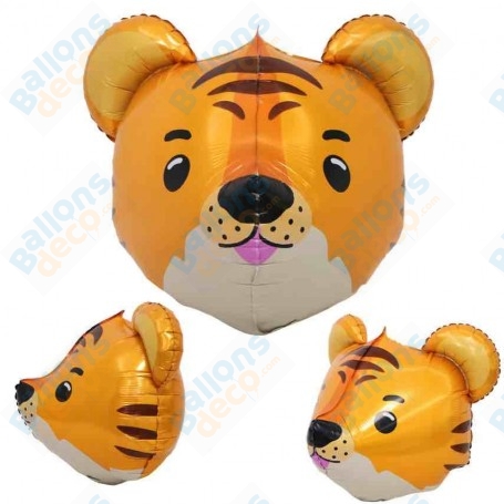 Ballon Tigre Orange Tête effet en 3D, décoration ballon naissance ou anniversaire Savane.
