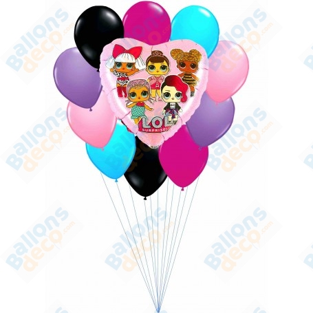 Ballons Poupées Lol Coeur Rose en Grappe