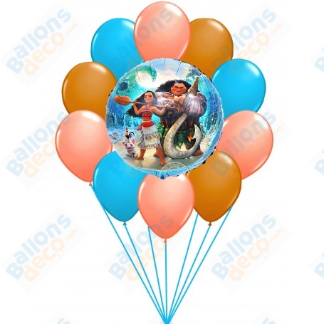 Ballons Vaiana Disney en Grappe Avec Baudruches, Décorations ballons pour anniversaire.
