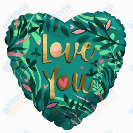 Ballon Coeur Love You Green Leaf