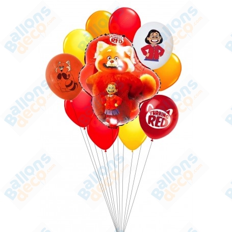 Ballons Alerte Rouge En Grappe Disney Pixar Turning red, décoration avec des ballons d'anniversaire.