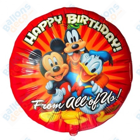 Ballon Mickey, Donald et Dingo Happy Birthday Disney Anagram, Décorations ballons pour anniversaire.