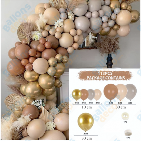 Arche Ballons 4 couleurs Blush, Mocha, Or et Gris, Décorations ballons pour anniversaire, mariage et Entreprise.