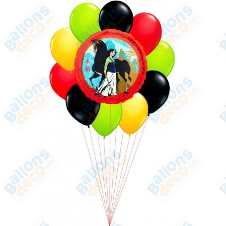Ballons Mulan Princesse Et Son Cheval Khan En Grappe, Décorations ballons pour anniversaire.