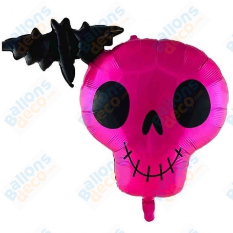 Ballon Crâne Squelette Rose Chauve-souris