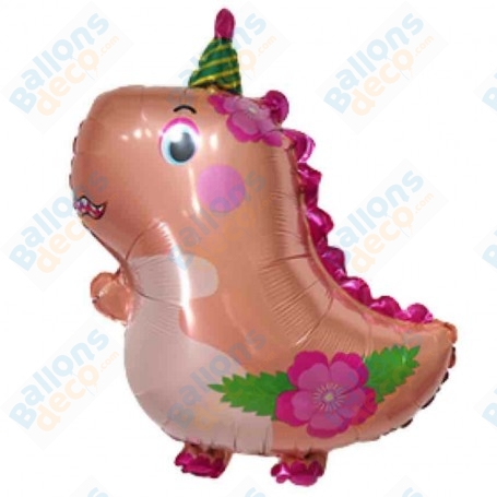 Ballon Dinosaure Avec un Chapeau de Fête Rose Gold, décorations ballon anniversaire
