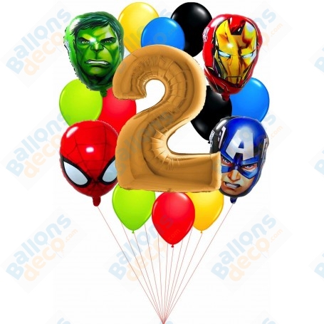 Ballons Avengers en Grappe Chiffre 2 Anniversaires Disney