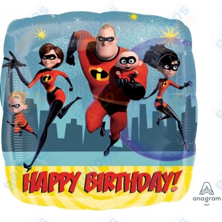 Ballon Les Indestructibles Happy Birthday Carré Disney Pixar, Décorations ballons pour anniversaire.