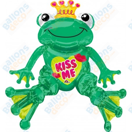 Ballon Grenouille Verte Assise Air Kiss me Anagram, décoration ballon St-Valentin, Animaux aquatique.
