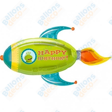 Ballon Fusée Alien Happy Birthday