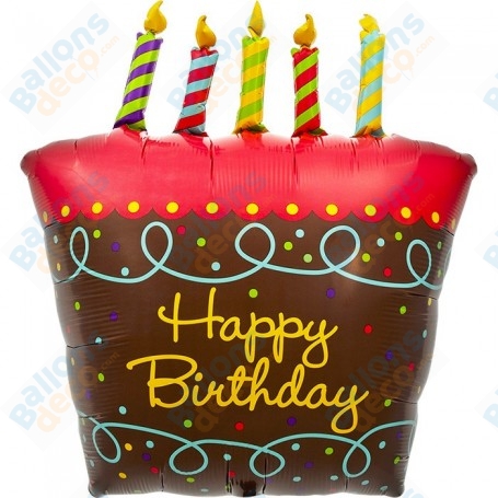 Ballon Gâteau Anniversaire Happy Birthday Marron