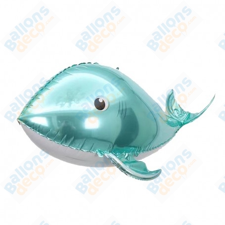 Ballon Baleine effet 3D verte, décoration ballons animaux de la mer, décoration anniversaire.