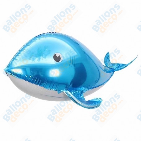 Ballon Baleine effet 3D Bleu, décoration ballons animaux de la mer, décoration anniversaire.