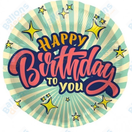 Ballon Happy Birthday To You Rétro Vert