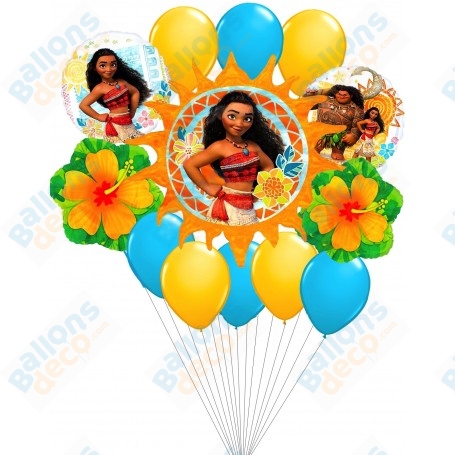 Ballons Vaiana en Grappe Hibiscus Disney, Décorations ballons pour anniversaire.