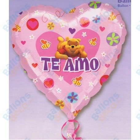 Ballon Coeur Winnie L'Ourson Te Amo Disney, décoration ballon St-Valentin.