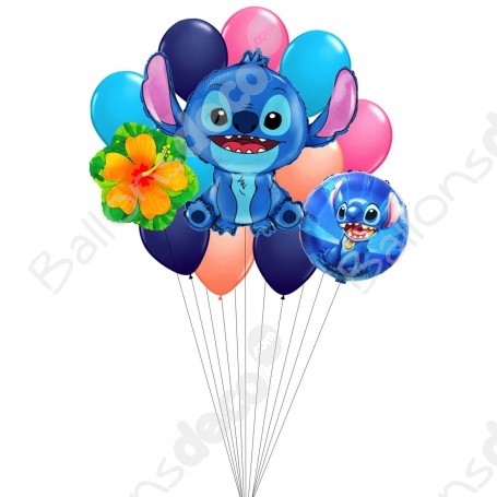 Ballons Stitch en Grappe Fleur Hibiscus Luxe Disney 