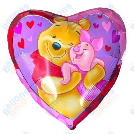 Ballon Winnie L'ourson et Porcinet Coeur 80 cm Disney anniversaire