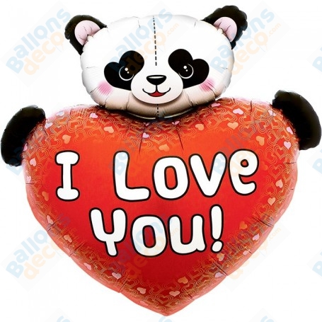 Ballon Panda Gros Coeur Rouge I Love You, décoration ballon Saint Valentin