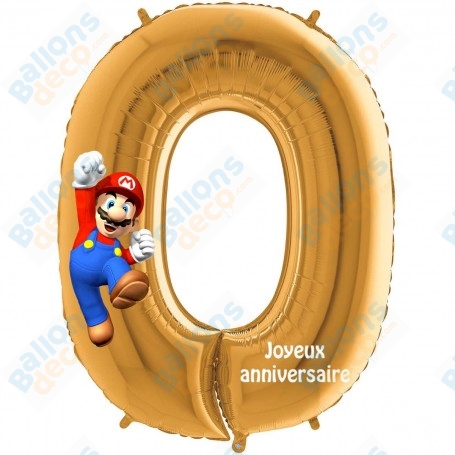 Ballon Super Mario Chiffre Zéro Or