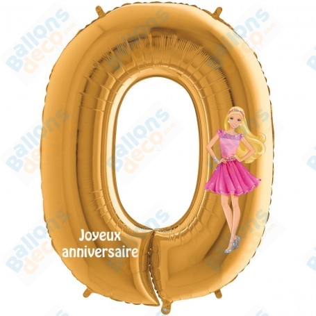 Ballon Barbie Chiffre Or Numéro Zéro