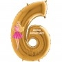 Ballon Barbie Chiffre Or Numéro Six