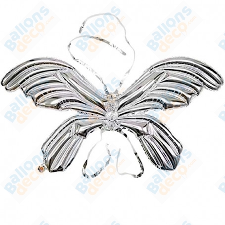 Ballon Ailes de Papillon Argent 122 cm, décoration ballon anniversaire, Féérique, Soirée en Discothèque.