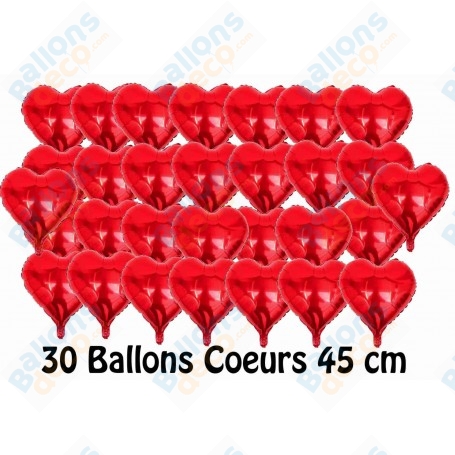 Ballons Coeurs Rouges 45 cm de 30 Ballons St-Valentin