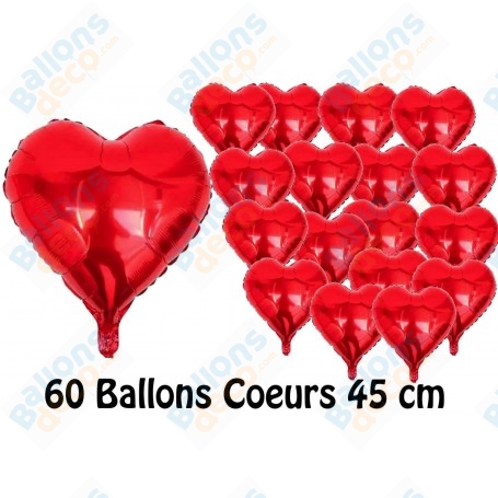 Ballons Coeurs Rouges 45 cm de 60 Ballons St-Valentin