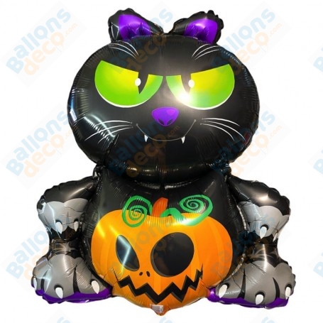 Ballon Chat Noir Style Garfield Halloween, décoration ballon de vitrine pour halloween.