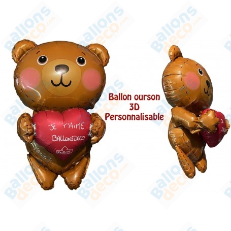 Ballon Ourson Coeur 3D Personnalisable avec Stylo St-Valentin, décoration ballon.