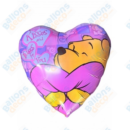 Ballon Winnie L'Ourson Coeur Bisous Disney, décoration ballon Saint Valentin.