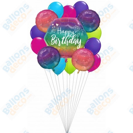 Ballons Happy Birthday en Grappe Sparkel's Anniversaire